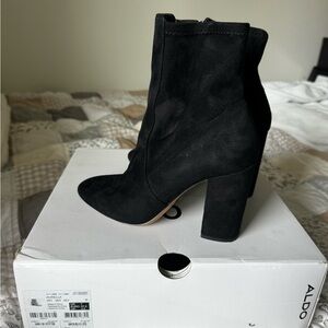 Aldo Black Suede Heel Ankle Boots